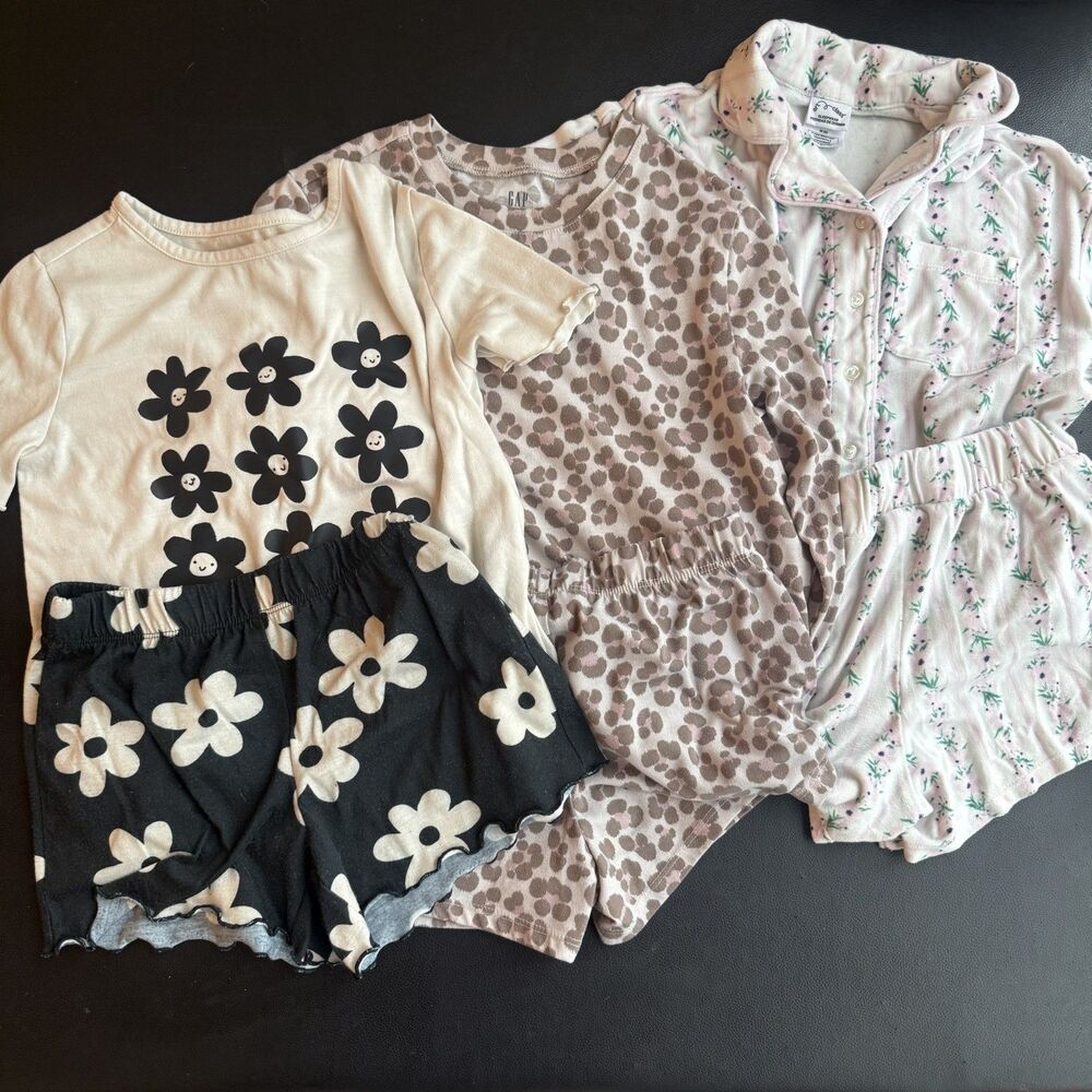 Kids Size 8 Pajamas Lot Of 3 Sets Girl Gap, Art Class, Cat & Jack Flowers Animal